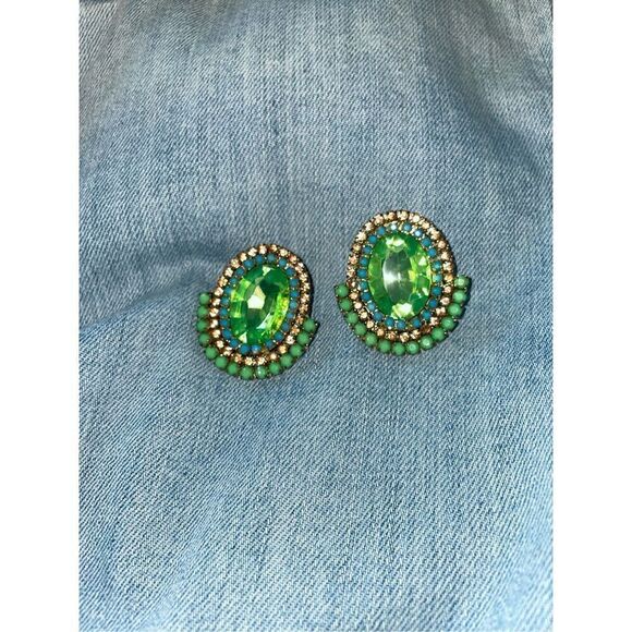 Art Deco Vintage Czech Crystal Oversized Earrings - Picture 2 of 10